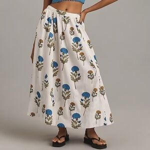 Maeve White and Blue Floral Maxi Skirt
